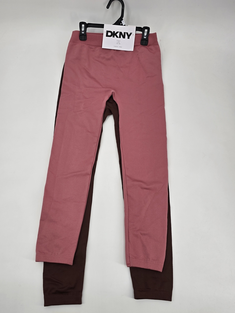 DKNY 2 Pack Pink and Brown Girls' Leggings - Stretch Knit Size L/XL (12-16) NWT